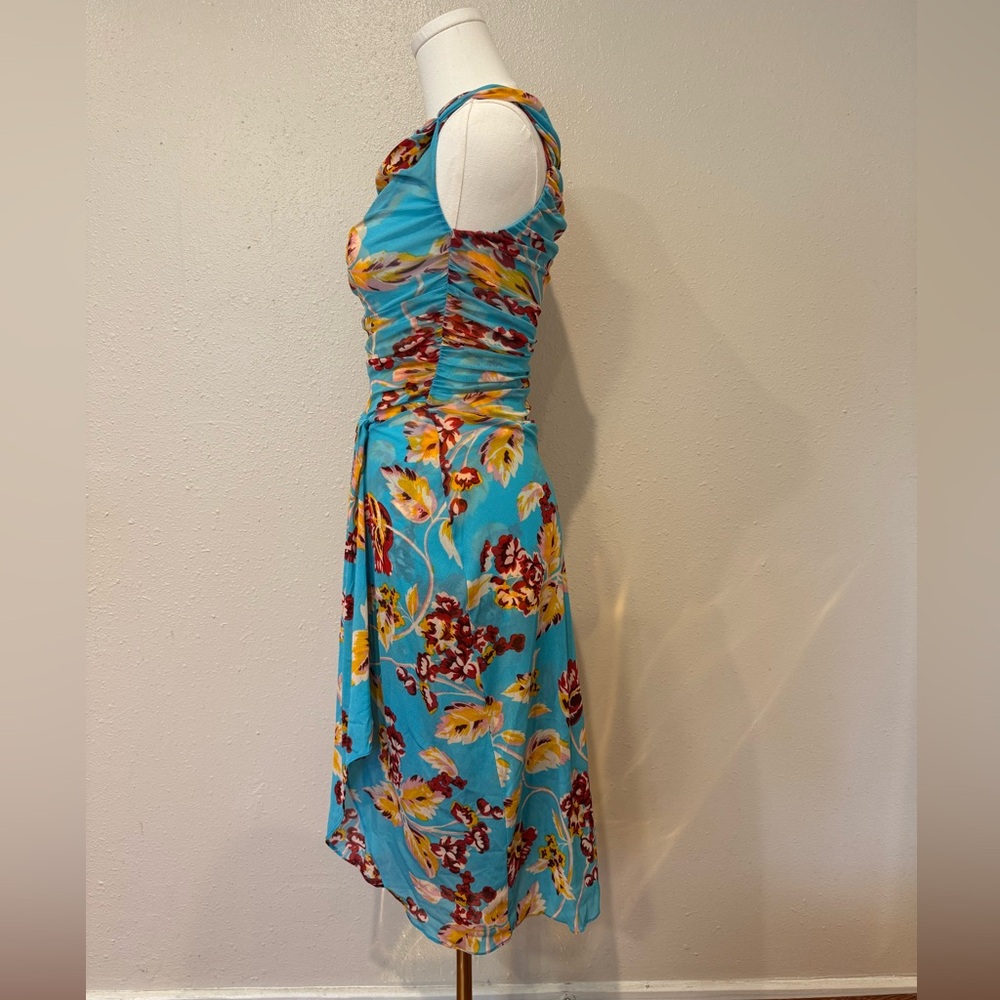 Diane Von Furstenberg Sleeveless Floral Dress in Blue and Yellow - Picture 5 of 9